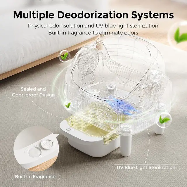 Alt view image 7 of 7 - Open Top Automatic Litter Box, App Control Self-Cleaning Litter Box with Large Waste Bin for Multiple Cats, White