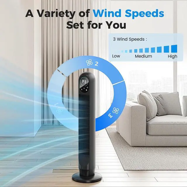 Alt view image 3 of 6 - Tower Fan with Remote, 31" Bladeless Floor Fans for Home, 4 Modes & 4 Speeds, 12H Timer, LED Display, 80° Oscillating Wide Cooling for Bedroom, Office
