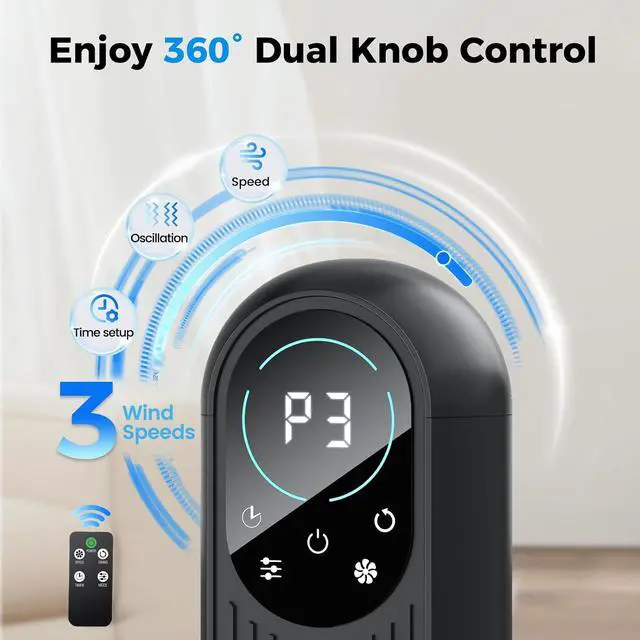 Alt view image 5 of 6 - Tower Fan with Remote, 31" Bladeless Floor Fans for Home, 4 Modes & 4 Speeds, 12H Timer, LED Display, 80° Oscillating Wide Cooling for Bedroom, Office