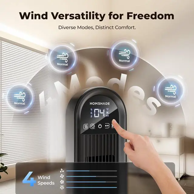 Alt view image 3 of 7 - Tower Fan for Home,36" Standing Floor Fan with Remote LED Touchscreen,Wide Oscillating Fan,Quiet Home Fan,26 ft/s High Velocity,4 Speeds,4 Modes,8H Timer