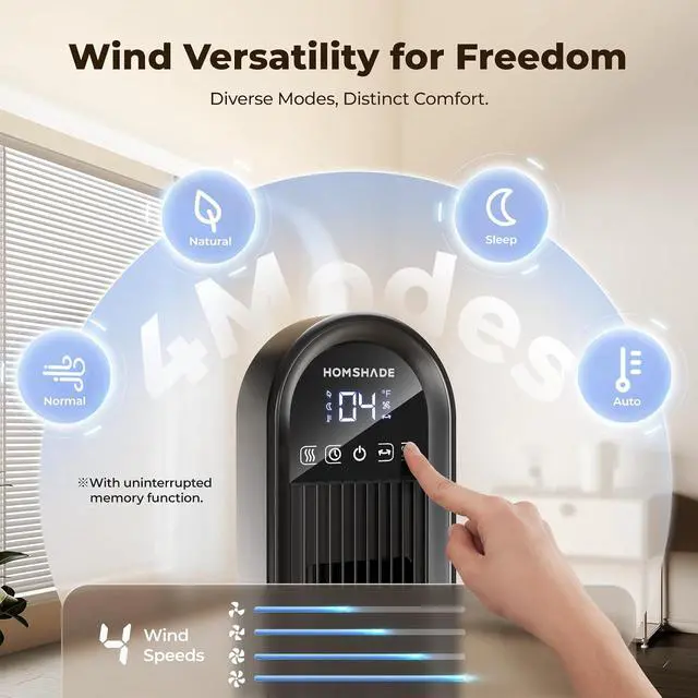Alt view image 4 of 7 - Tower Fan for Home,36" Standing Floor Fan with Remote LED Touchscreen,Wide Oscillating Fan,Quiet Home Fan,26 ft/s High Velocity,4 Speeds,4 Modes,8H Timer