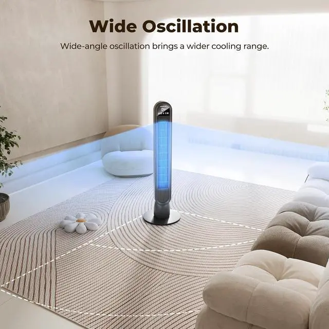 Alt view image 2 of 7 - Tower Fan for Home,36" Standing Floor Fan with Remote LED Touchscreen,Wide Oscillating Fan,Quiet Home Fan,26 ft/s High Velocity,4 Speeds,4 Modes,8H Timer