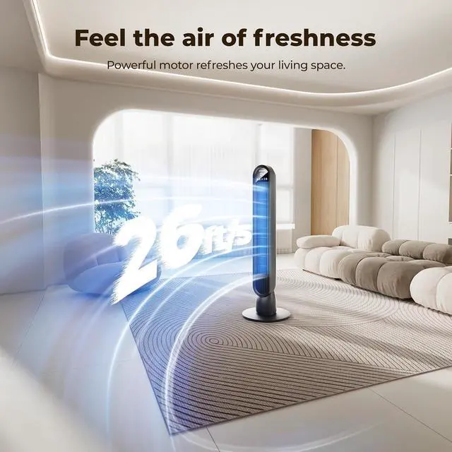 Alt view image 5 of 7 - Tower Fan for Home,36" Standing Floor Fan with Remote LED Touchscreen,Wide Oscillating Fan,Quiet Home Fan,26 ft/s High Velocity,4 Speeds,4 Modes,8H Timer