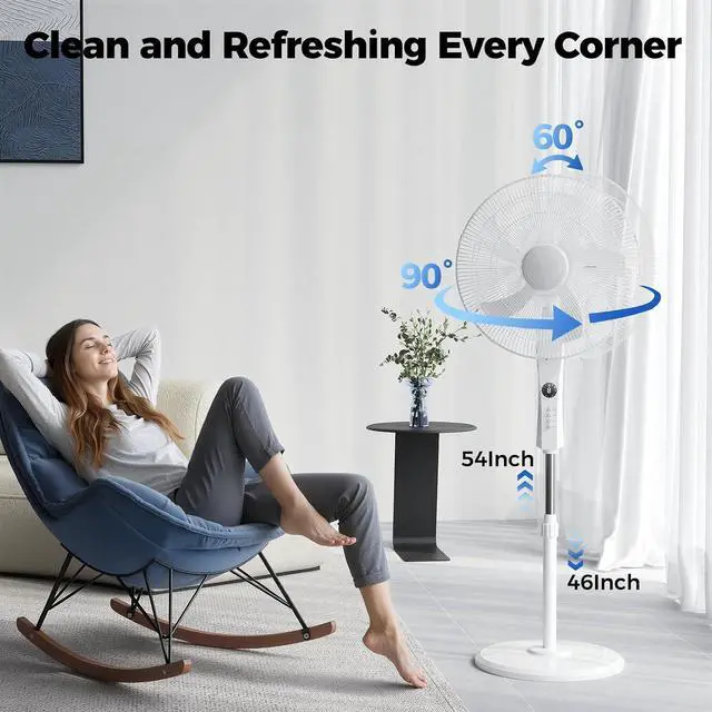 Alt view image 2 of 5 - Pedestal Fan with Remote, 3-Speed 90° Oscillating, 46"- 54" Height Adjustable, 12H Timer, 18" Floor Standing Fans for Bedroom, Living Room, Office