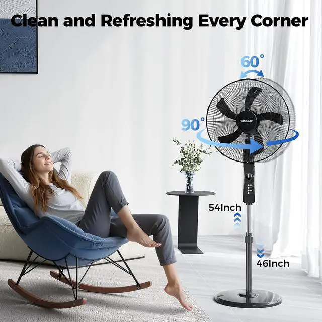 Alt view image 5 of 7 - Pedestal Fan with Remote, 3-Speed 90° Oscillating, 46"- 54" Height Adjustable, 12H Timer, 18" Floor Standing Fans for Bedroom, Living Room, Office