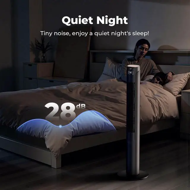 Alt view image 3 of 7 - 41" Tower Fan with Remote, 90° Oscillating Fans with 3 Speeds, 3 Modes, 26 ft/s High Velocity, LED Display, 12H Timer, For Home, Living Room, Office