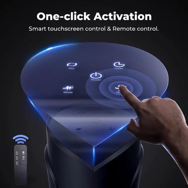 Alt view image 5 of 7 - 41" Tower Fan with Remote, 90° Oscillating Fans with 3 Speeds, 3 Modes, 26 ft/s High Velocity, LED Display, 12H Timer, For Home, Living Room, Office