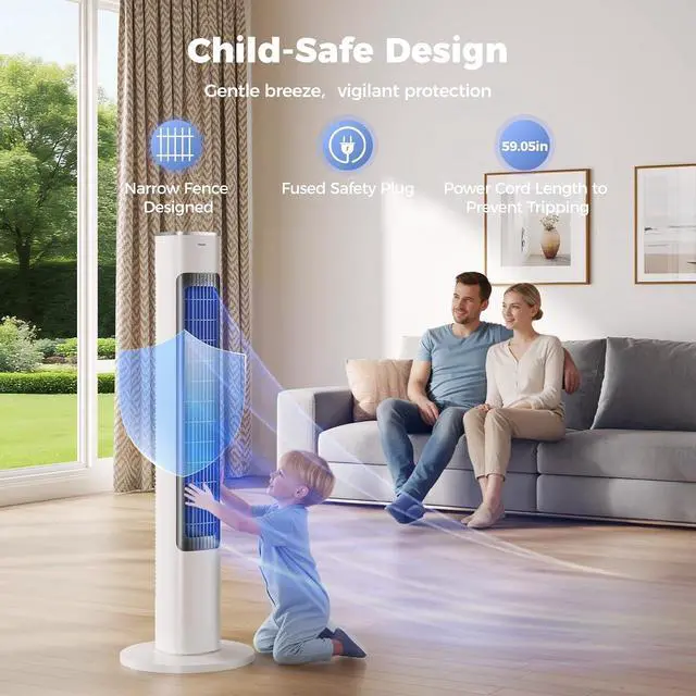 Alt view image 7 of 7 - 40" Smart Tower Fan for Bedroom, 90° Oscillating Cooling Fans with Remote,4 Speeds,26ft/s Airflow,12H Timer,28dB Quiet, Standing Floor Fan for Home