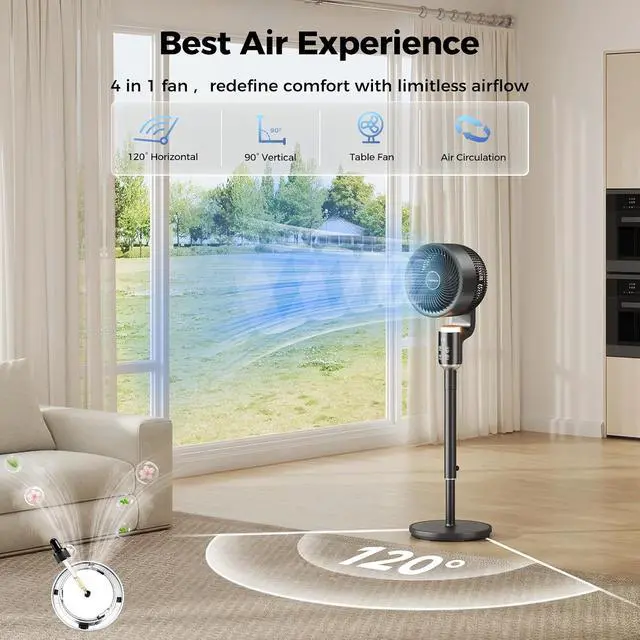 Alt view image 5 of 7 - Fan for Bedroom, Air Circulator Fans with Remote & RGB Light, 120° Horizontal + 90° Vertical Oscillating, 12 Speeds, 12H Timer, for Home