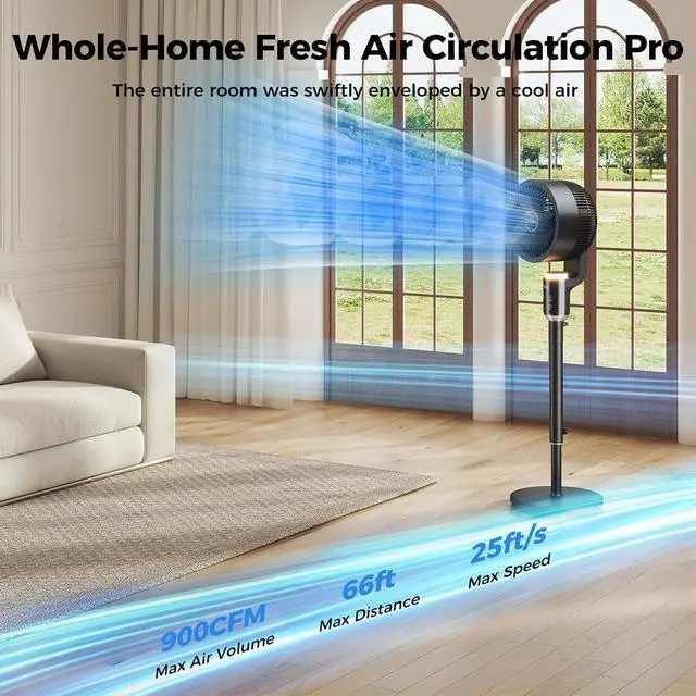 Alt view image 6 of 7 - Fan for Bedroom, Air Circulator Fans with Remote & RGB Light, 120° Horizontal + 90° Vertical Oscillating, 12 Speeds, 12H Timer, for Home