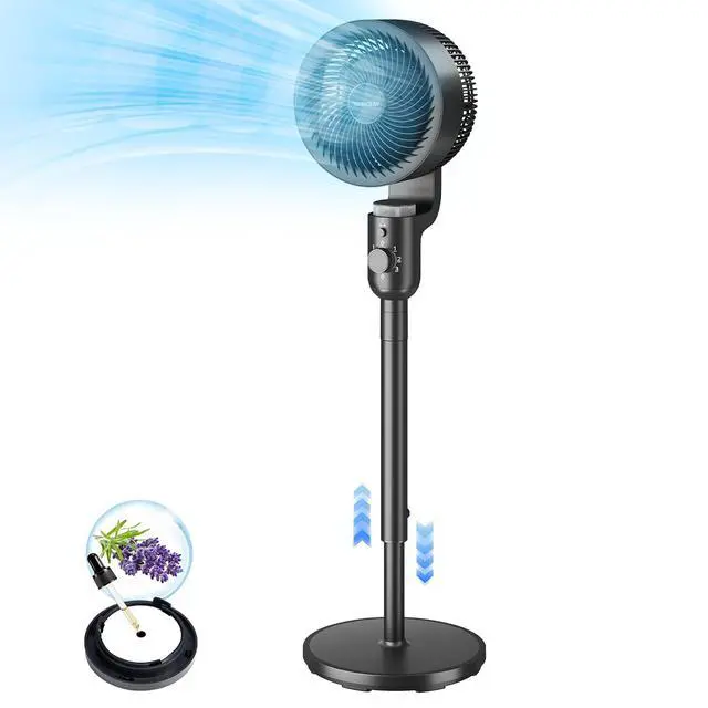 Alt view image 2 of 7 - Fan for Bedroom,Quiet Pedestal Fan with Remote,120°+90° Omni-Directional Oscillating Fans,Height Adjustable Floor Air Circulator Fans,for Home Office