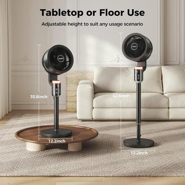 Alt view image 7 of 7 - Fan for Bedroom, Air Circulator Fans with Remote & RGB Light, 120° Horizontal + 90° Vertical Oscillating, 12 Speeds, 12H Timer, for Home