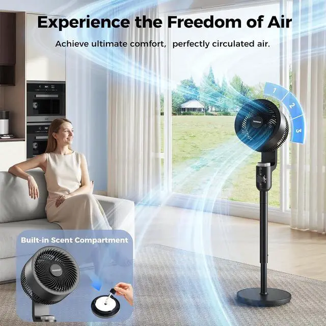 Alt view image 3 of 7 - Fan for Bedroom,Quiet Pedestal Fan with Remote,120°+90° Omni-Directional Oscillating Fans,Height Adjustable Floor Air Circulator Fans,for Home Office