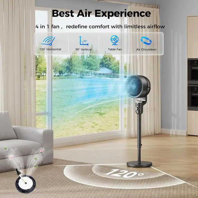 Alt view image 4 of 7 - Fan for Bedroom,Quiet Pedestal Fan with Remote,120°+90° Omni-Directional Oscillating Fans,Height Adjustable Floor Air Circulator Fans,for Home Office