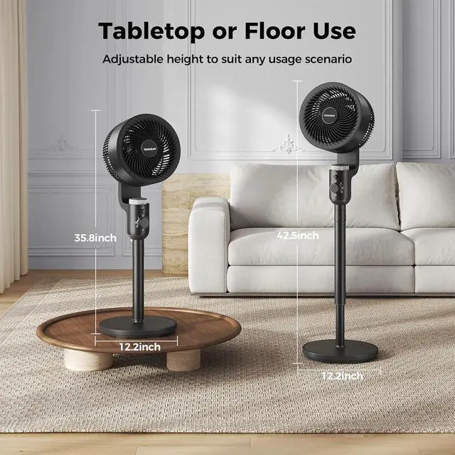 Alt view image 6 of 7 - Fan for Bedroom,Quiet Pedestal Fan with Remote,120°+90° Omni-Directional Oscillating Fans,Height Adjustable Floor Air Circulator Fans,for Home Office