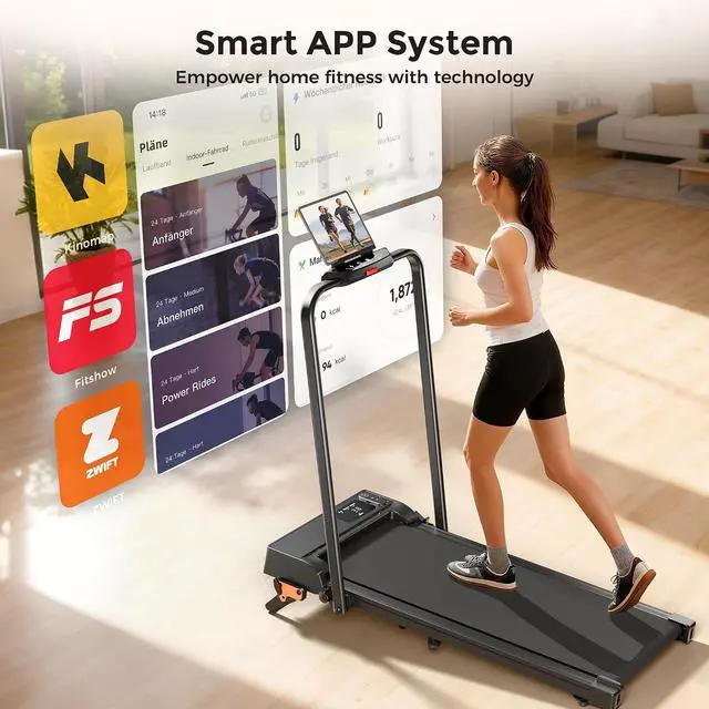 Alt view image 3 of 7 - Folding Treadmill with Incline, 2 in 1 Portable Walking Pad with Handle Bar for Home and Office, 2.5 HP Quiet Walking Jogging Running Machine with Remote Control, LED Display