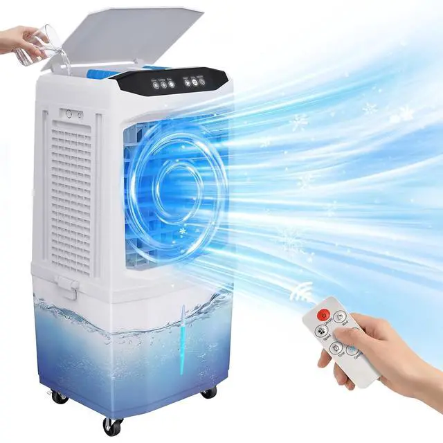 Alt view image 2 of 7 - Cooler Fan, 90° Auto Swing Air Cooling Fan, 7 Gal Water Tank for 30H Cooling, 3 Modes & 3 Speeds,12H Timer