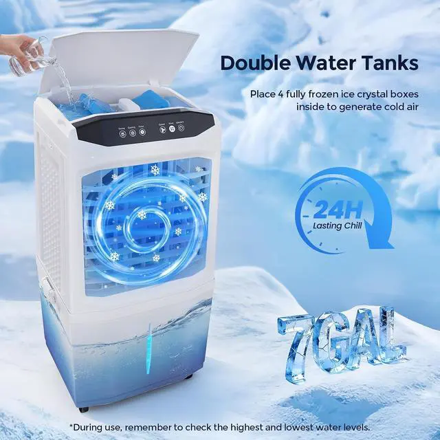 Alt view image 5 of 7 - Cooler Fan, 90° Auto Swing Air Cooling Fan, 7 Gal Water Tank for 30H Cooling, 3 Modes & 3 Speeds,12H Timer