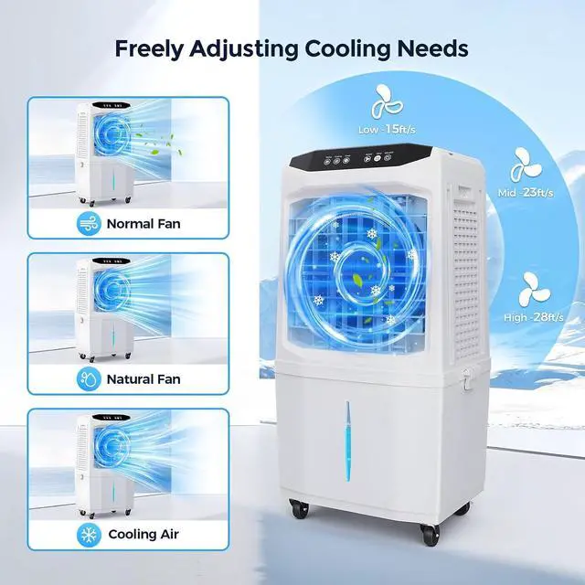 Alt view image 7 of 7 - Cooler Fan, 90° Auto Swing Air Cooling Fan, 7 Gal Water Tank for 30H Cooling, 3 Modes & 3 Speeds,12H Timer