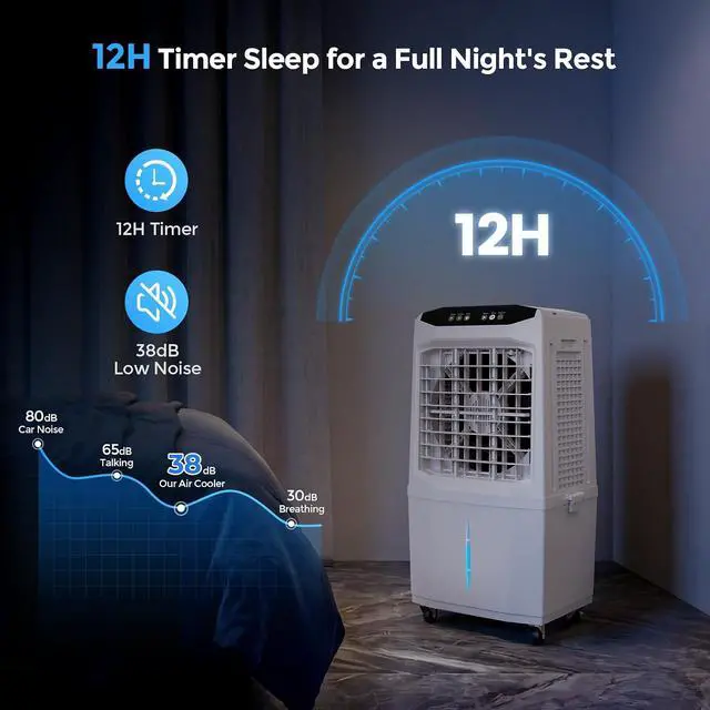Alt view image 6 of 7 - Cooler Fan, 90° Auto Swing Air Cooling Fan, 7 Gal Water Tank for 30H Cooling, 3 Modes & 3 Speeds,12H Timer