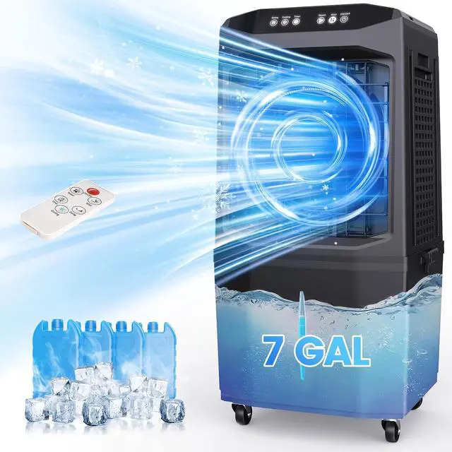 Alt view image 2 of 7 - Cooler Fan, 90° Auto Swing Air Cooling Fan, 7 Gal Water Tank for 30H Cooling, 3 Modes & 3 Speeds,12H Timer