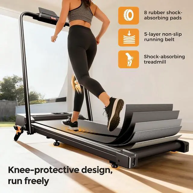 Alt view image 4 of 7 - Folding Treadmill with Incline, 2 in 1 Portable Walking Pad with Handle Bar for Home and Office, 2.5 HP Quiet Walking Jogging Running Machine with Remote Control, LED Display