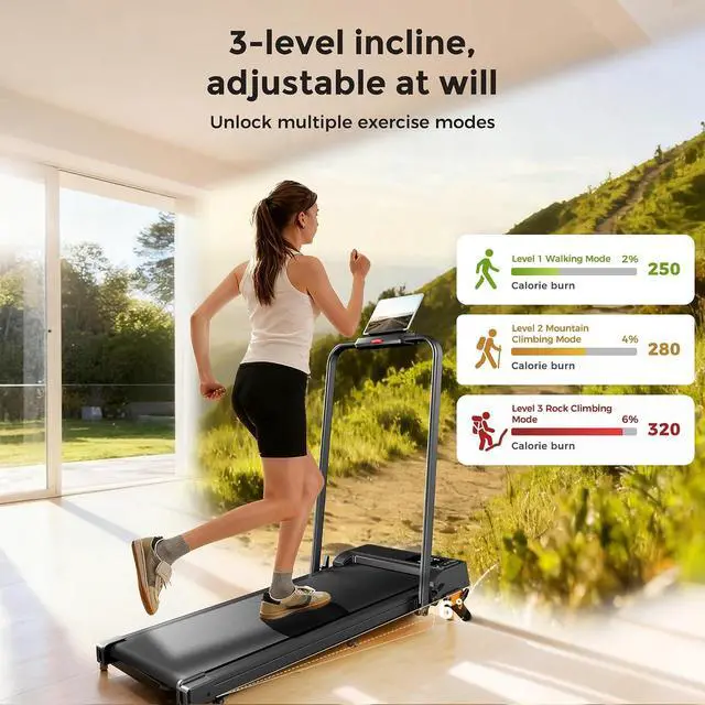 Alt view image 5 of 7 - Folding Treadmill with Incline, 2 in 1 Portable Walking Pad with Handle Bar for Home and Office, 2.5 HP Quiet Walking Jogging Running Machine with Remote Control, LED Display
