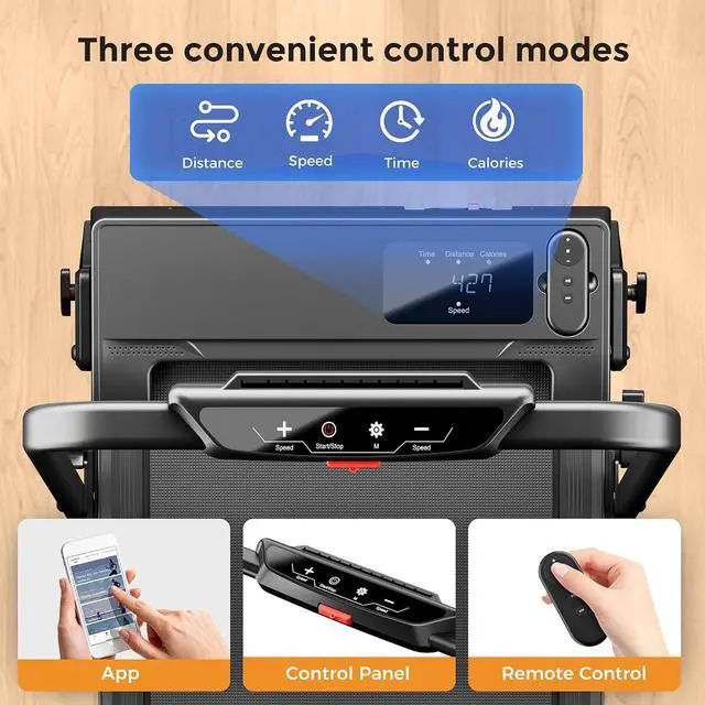 Alt view image 7 of 7 - Folding Treadmill with Incline, 2 in 1 Portable Walking Pad with Handle Bar for Home and Office, 2.5 HP Quiet Walking Jogging Running Machine with Remote Control, LED Display