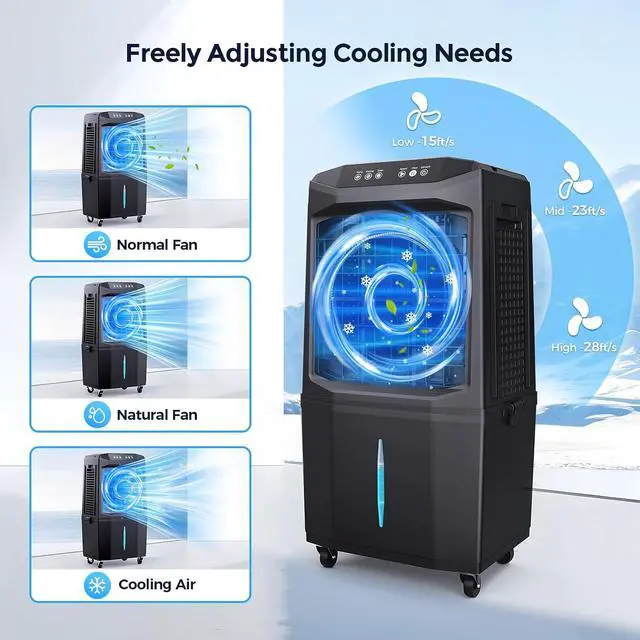 Alt view image 7 of 7 - Cooler Fan, 90° Auto Swing Air Cooling Fan, 7 Gal Water Tank for 30H Cooling, 3 Modes & 3 Speeds,12H Timer