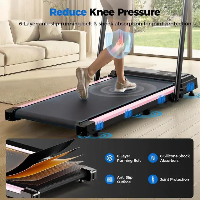 Alt view image 3 of 7 - Treadmill with Handles, Small Treadmills Home, Portable Electric Treadmills for Home 300 lbs Capacity,Walking Pad Treadmill