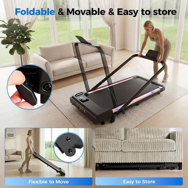 Alt view image 5 of 7 - Treadmill with Handles, Small Treadmills Home, Portable Electric Treadmills for Home 300 lbs Capacity,Walking Pad Treadmill