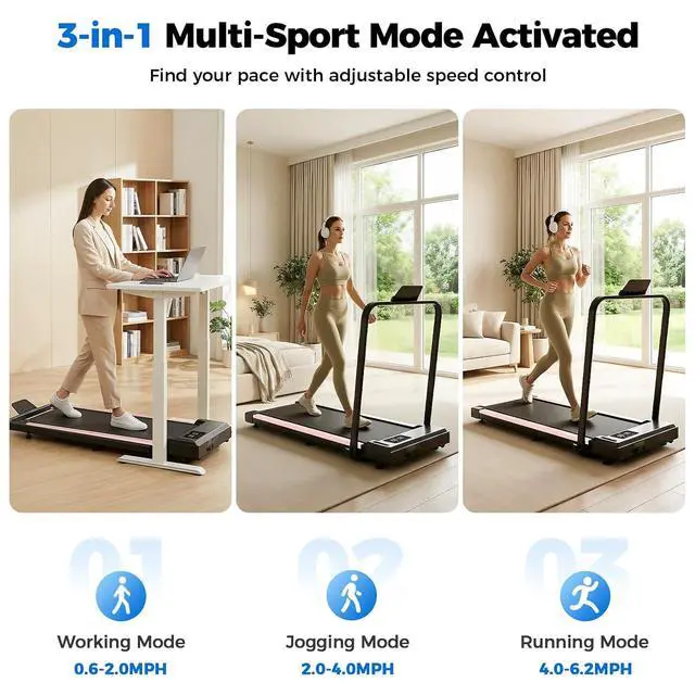 Alt view image 6 of 7 - Treadmill with Handles, Small Treadmills Home, Portable Electric Treadmills for Home 300 lbs Capacity,Walking Pad Treadmill