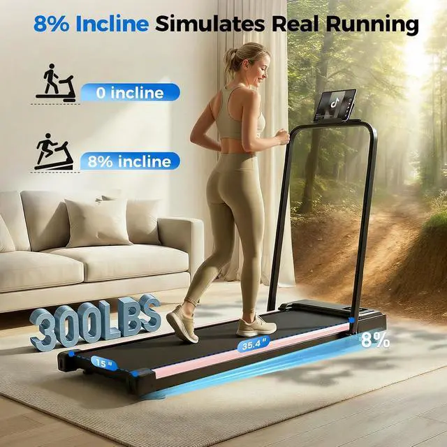 Alt view image 4 of 7 - Treadmill with Handles, Small Treadmills Home, Portable Electric Treadmills for Home 300 lbs Capacity,Walking Pad Treadmill