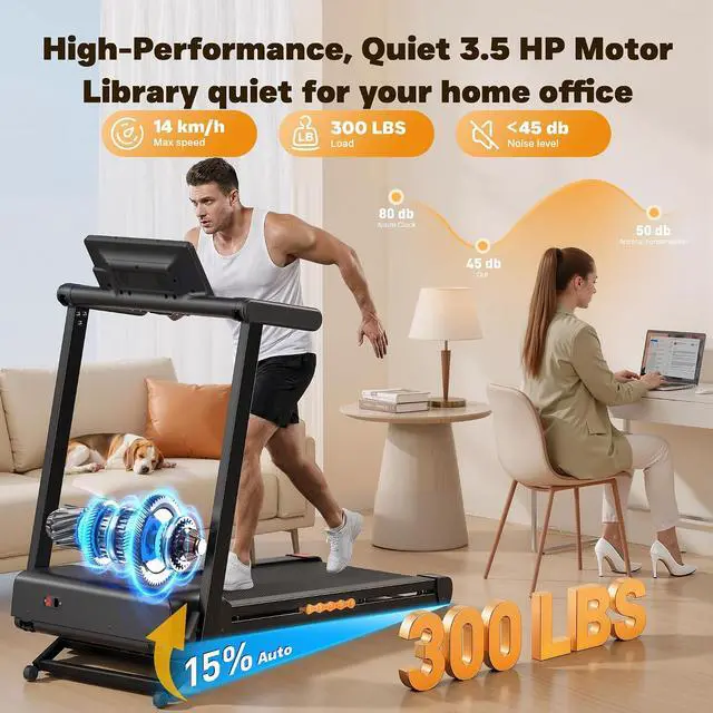 Alt view image 2 of 7 - Folding Treadmill, 3.0 HP Foldable Treadmill for Home Office, Walking Running Treadmill with LED Display for Exercise