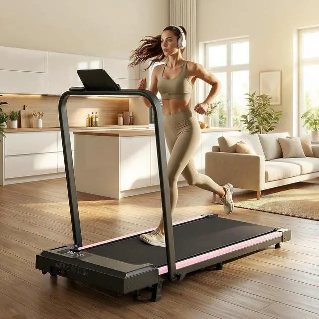 Alt view image 4 of 7 - Treadmill with Handles, Small Treadmills Home, Portable Electric Treadmills for Home,Walking Pad Treadmill