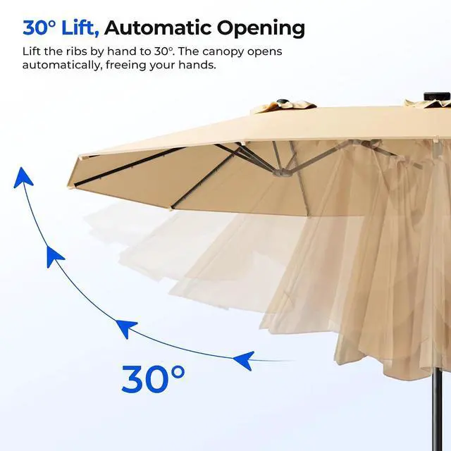 Alt view image 4 of 7 - 15ft Smart Electric Patio Umbrella, Large Double Sided Rectangular Outdoor Patio Umbrella with Light and Base for Lawn, Garden, Backyard,Beige