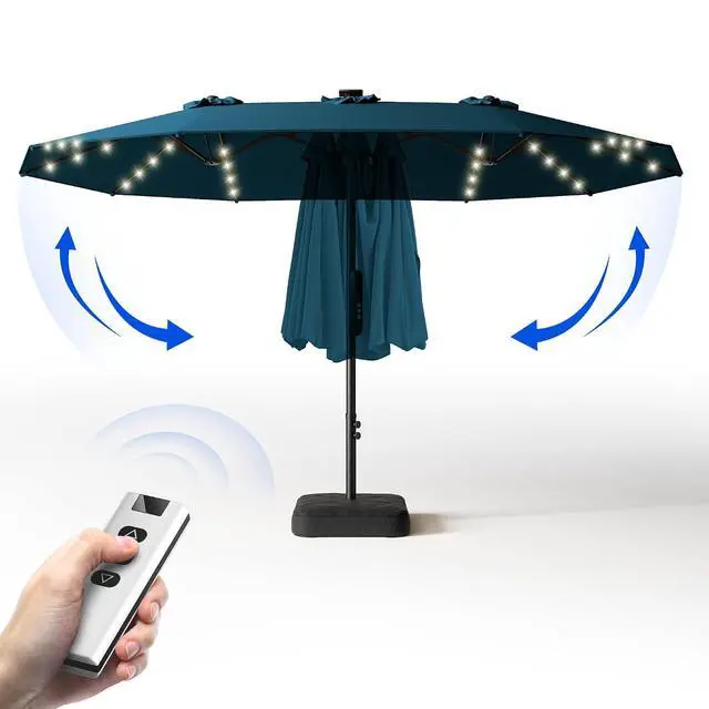 Alt view image 5 of 7 - 15ft Smart Electric Patio Umbrella, Large Double Sided Rectangular Outdoor Patio Umbrella with Light and Base for Lawn, Garden, Backyard,Light Blue