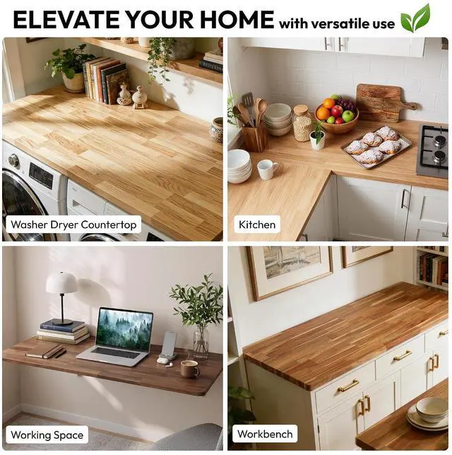 Alt view image 3 of 7 - 71"x30" Solid Rubberwood Workbench Top, Heavy Duty Butcher Block Desktop for Garage Workbench, Standing Desk, Office Table, Washer Dryer Countertop, DIY Projects, Natural Hevea Wood Slab