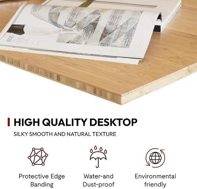 Alt view image 6 of 7 - 48"x24" Solid Bamboo Workbench Top, Heavy Duty Butcher Block Desktop for Garage Workbench, Standing Desk, Office Table, Kitchen Countertop, DIY Projects, Durable Curved Natural Bamboo Board