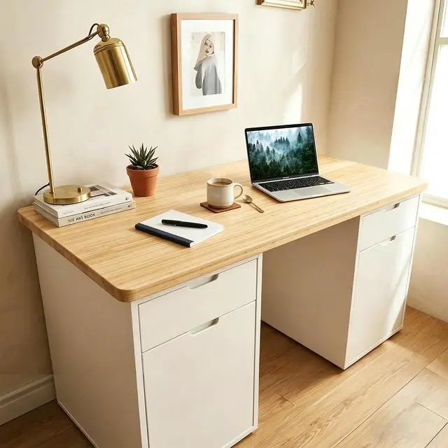 Alt view image 7 of 7 - 48"x24" Solid Bamboo Workbench Top, Heavy Duty Butcher Block Desktop for Garage Workbench, Standing Desk, Office Table, Kitchen Countertop, DIY Projects, Durable Curved Natural Bamboo Board