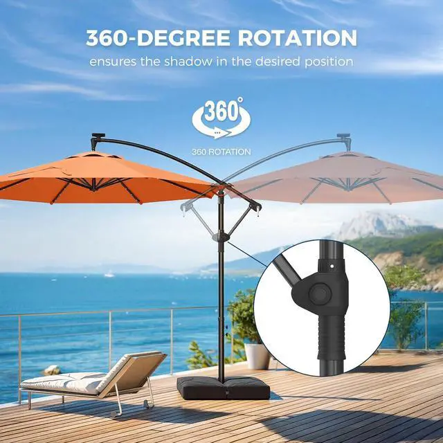 Alt view image 3 of 7 - 10ft Cantilever Hanging Outdoor Umbrella (Includes Base), 360-Degree Rotation Patio Umbrella for Backyard, Deck, Poolside and Garden, Orange