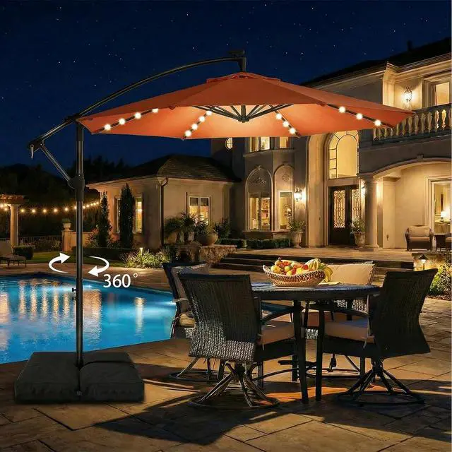 Alt view image 4 of 7 - 10ft Cantilever Hanging Outdoor Umbrella (Includes Base), 360-Degree Rotation Patio Umbrella for Backyard, Deck, Poolside and Garden, Orange