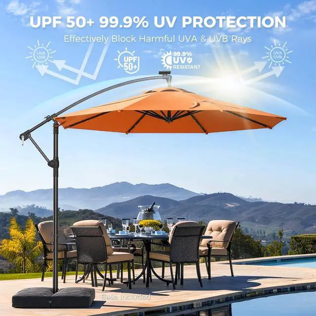 Alt view image 5 of 7 - 10ft Cantilever Hanging Outdoor Umbrella (Includes Base), 360-Degree Rotation Patio Umbrella for Backyard, Deck, Poolside and Garden, Orange