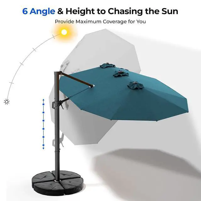 Alt view image 3 of 7 - 15FT Cantilever Patio Umbrella with LED Lights, 360°Rotation Large Double Sided Rectangular Outdoor Umbrella for Garden, Backyard, Pool, Deck, Light Blue(with Base)