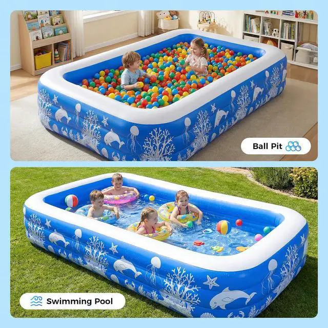 Alt view image 3 of 4 - Inflatable Pool, 120" X 67" X 22" Family Swimming Pool, Oversized Thickened Kiddie Pool for Outdoor, Garden, Backyard, Blue
