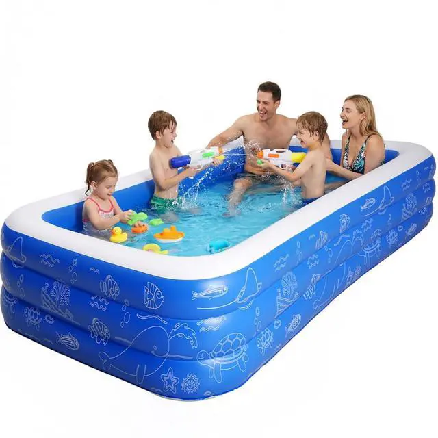 Alt view image 2 of 7 - Inflatable Pool, 120"x68"x22" Family Swimming Pool for Kids and Adults, Thickened Kiddie Pool for Outdoor, Garden, Backyard, Blue