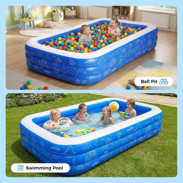 Alt view image 6 of 7 - Inflatable Pool, 120"x68"x22" Family Swimming Pool for Kids and Adults, Thickened Kiddie Pool for Outdoor, Garden, Backyard, Blue