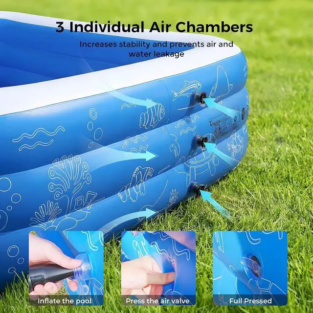 Alt view image 5 of 7 - Inflatable Pool, 120"x68"x22" Family Swimming Pool for Kids and Adults, Thickened Kiddie Pool for Outdoor, Garden, Backyard, Blue