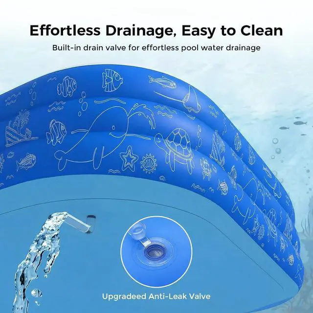 Alt view image 7 of 7 - Inflatable Pool, 120"x68"x22" Family Swimming Pool for Kids and Adults, Thickened Kiddie Pool for Outdoor, Garden, Backyard, Blue