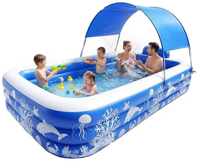 Main image of Pool with Canopy, Family Size Swimming Pool Thickened Kiddie Pool for Kids Children Family Outdoor, 120'' x 68'' x 57''